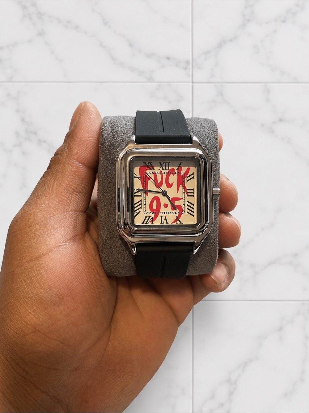 New men’s Square Watch with Black Strap and Graffiti Dial
